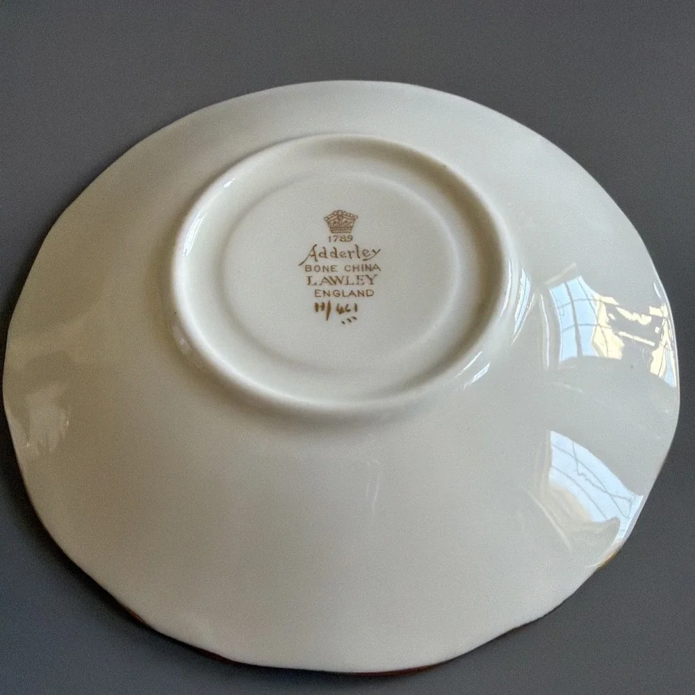 Vintage 1950s Adderley Fine Bone China Demitasse & Saucer Pink and Gold England